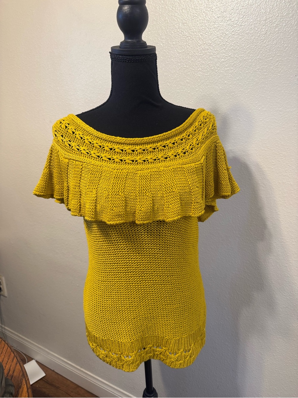 Anthropologie Mustard Yellow Knit Ruffle Sweater